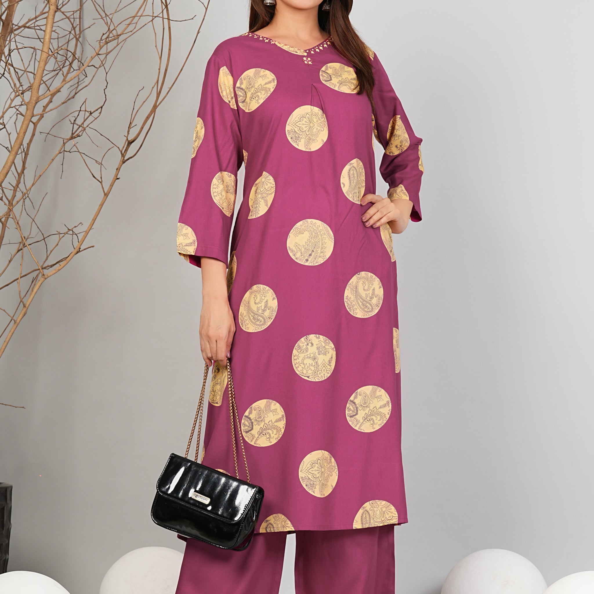 Mohitwala Women's Piyazi Rayon Kurta & Palazzo Set