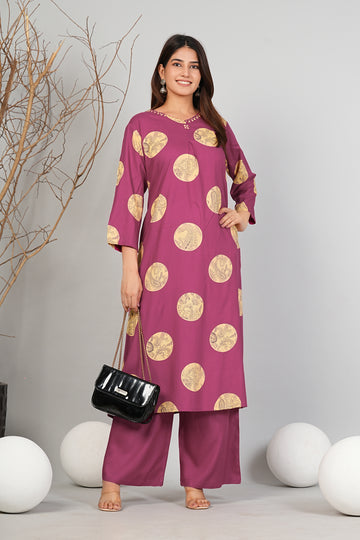 Mohitwala Women's Piyazi Rayon Kurta & Palazzo Set