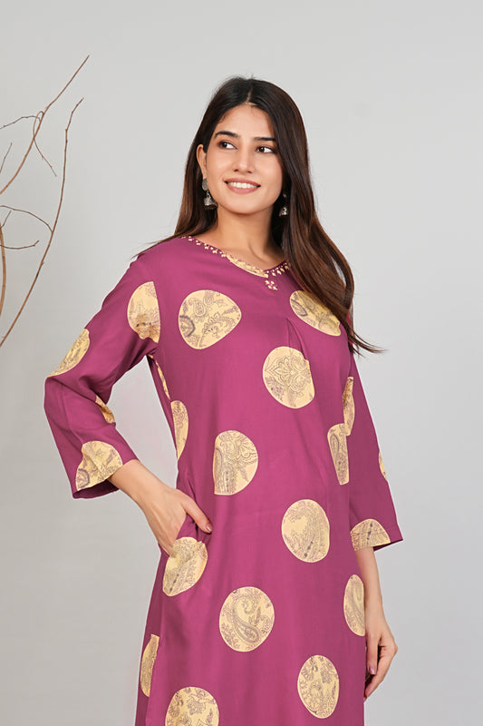 Mohitwala Women's Piyazi Rayon Kurta & Palazzo Set