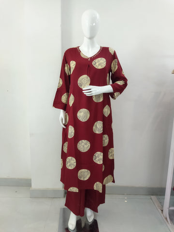 Mohitwala Women's Maroon Rayon Kurta & Palazzo Set