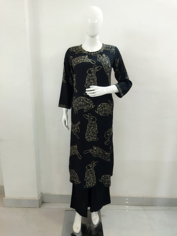 Mohitwala Women's Black Rayon Kurta & Palazzo Set