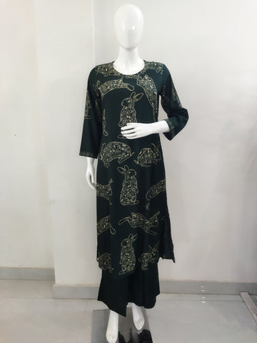 Mohitwala Women's Bottle Green Rayon Kurta & Palazzo Set