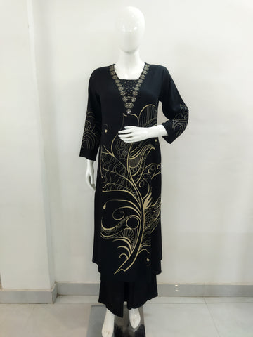 Mohitwala Women's Black Rayon Kurta & Palazzo Set