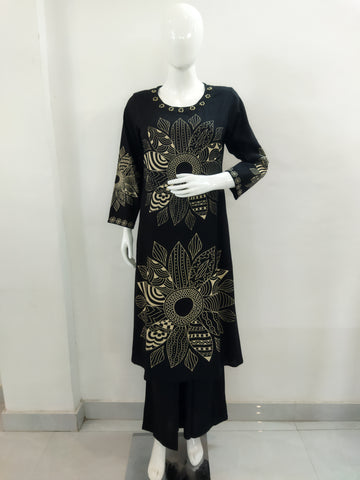 Mohitwala Women's Black Rayon Kurta & Palazzo Set
