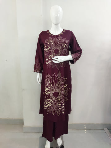 Mohitwala Women's Wine Rayon Kurta & Palazzo Set