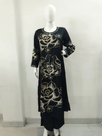Mohitwala Women's Black Rayon Kurta & Palazzo Set