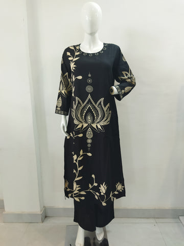 Mohitwala Women's Black Rayon Kurta & Palazzo Set